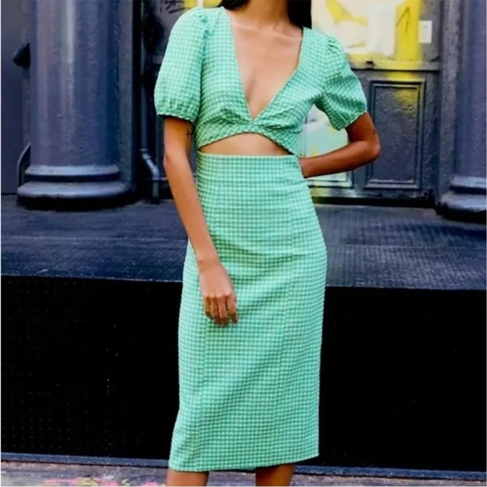 Zara Green Checkered Midi Dress